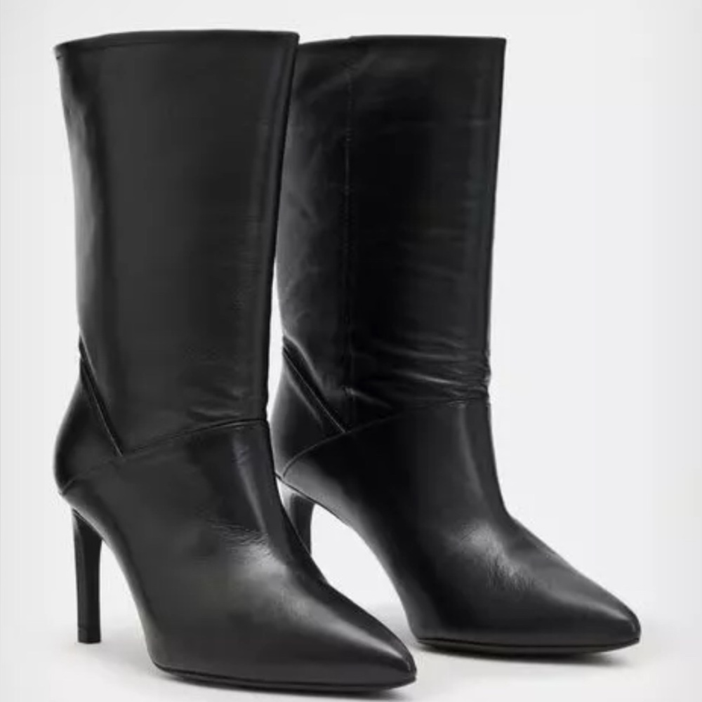 All Saints Orlana Black Leather Heeled Boots